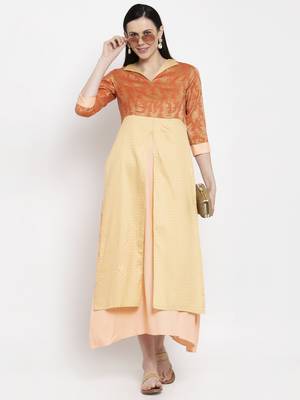 Gold printed cotton long-dresses 4