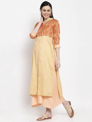 Gold printed cotton long-dresses 1