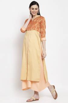 Gold printed cotton long-dresses