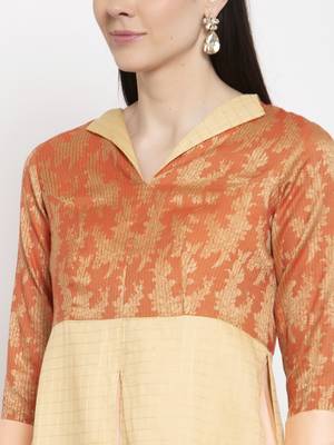 Gold printed cotton long-dresses 5