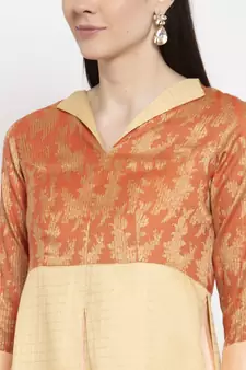 Gold printed cotton long-dresses