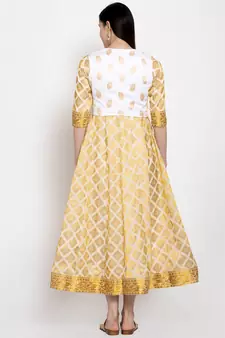 White printed silk long-dresses