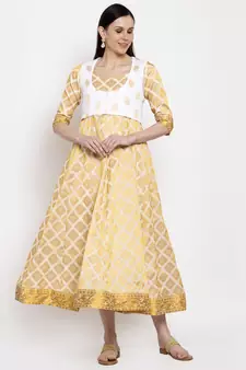 White printed silk long-dresses