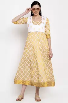 White printed silk long-dresses