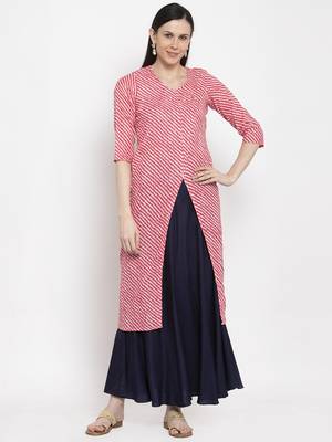 Pink printed cotton long-dresses 5