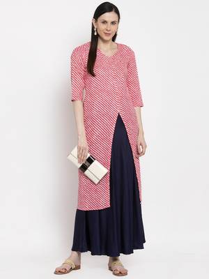 Pink printed cotton long-dresses 1