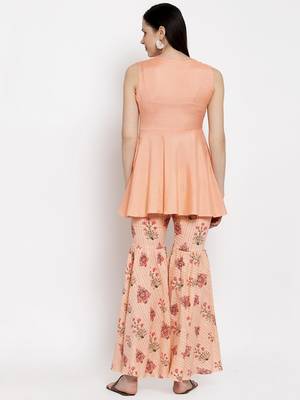Peach printed viscose rayon short-dresses 4