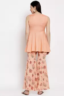 Peach printed viscose rayon short-dresses