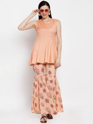 Peach printed viscose rayon short-dresses 5