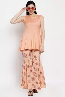 Peach printed viscose rayon short-dresses