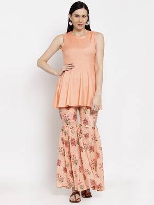Peach printed viscose rayon short-dresses 1