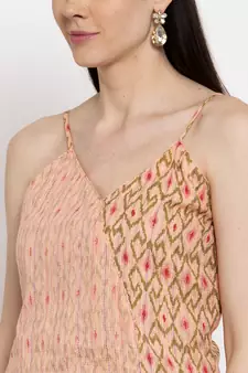 Peach printed cotton long-dresses