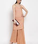Peach printed cotton long-dresses