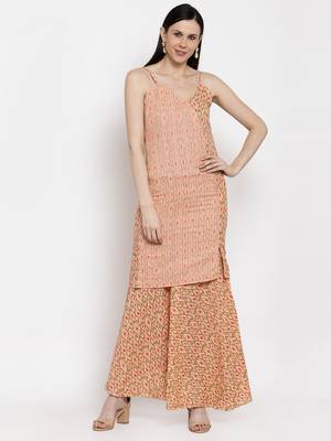 Peach printed cotton long-dresses 4