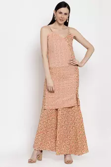 Peach printed cotton long-dresses