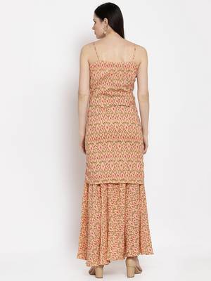 Peach printed cotton long-dresses 5