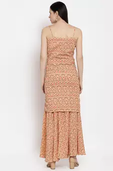 Peach printed cotton long-dresses