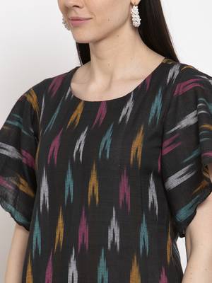 Black plain cotton short-dresses 2