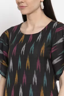 Black plain cotton short-dresses