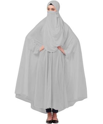 Silver Grey 100% Polyester Knits -Jersey Extra Nose Piece Head To Toe Free Size hijab 1