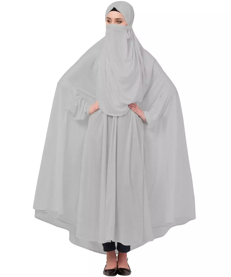 Silver Grey 100% Polyester Knits -Jersey Extra Nose Piece Head To Toe Free Size hijab