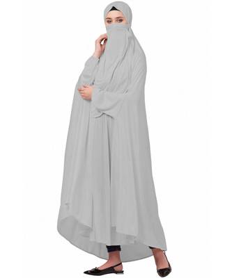 Silver Grey 100% Polyester Knits -Jersey Extra Nose Piece Head To Toe Free Size hijab 2