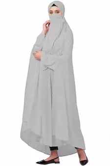Silver Grey 100% Polyester Knits -Jersey Extra Nose Piece Head To Toe Free Size hijab
