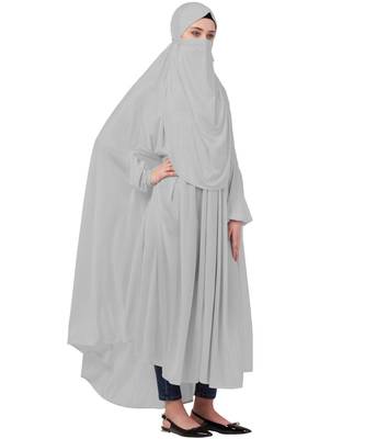 Silver Grey 100% Polyester Knits -Jersey Extra Nose Piece Head To Toe Free Size hijab 3