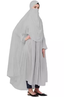 Silver Grey 100% Polyester Knits -Jersey Extra Nose Piece Head To Toe Free Size hijab