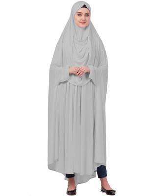 Silver Grey 100% Polyester Knits -Jersey Extra Nose Piece Head To Toe Free Size hijab 6