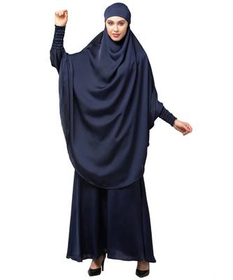 Navy Premium Shine Nida  Two pc Khimer & Skirt Ready to wear Instant Hijab cum Naqab Set 1