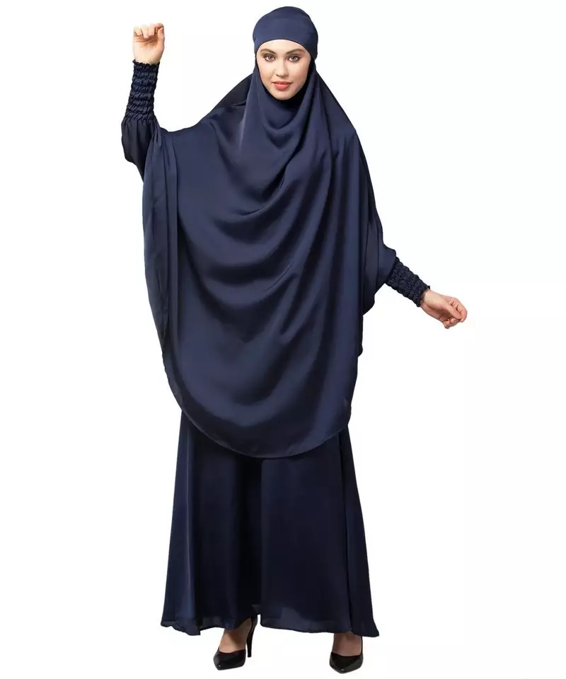 Navy Premium Shine Nida  Two pc Khimer & Skirt Ready to wear Instant Hijab cum Naqab Set