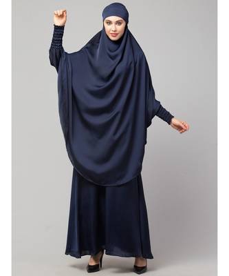 Navy Premium Shine Nida  Two pc Khimer & Skirt Ready to wear Instant Hijab cum Naqab Set 2