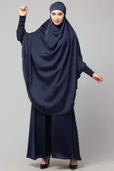 Navy Premium Shine Nida  Two pc Khimer & Skirt Ready to wear Instant Hijab cum Naqab Set
