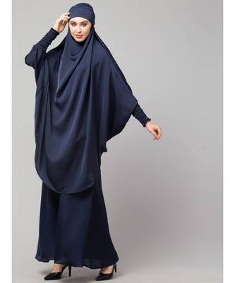 Navy Premium Shine Nida  Two pc Khimer & Skirt Ready to wear Instant Hijab cum Naqab Set 3