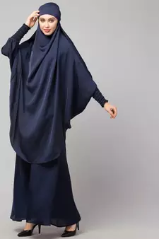 Navy Premium Shine Nida  Two pc Khimer & Skirt Ready to wear Instant Hijab cum Naqab Set