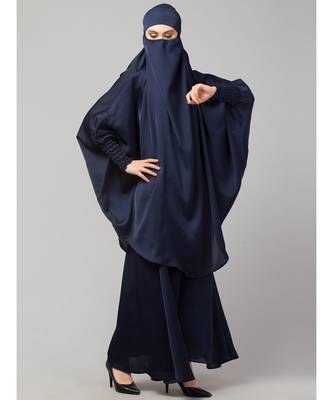 Navy Premium Shine Nida  Two pc Khimer & Skirt Ready to wear Instant Hijab cum Naqab Set 4