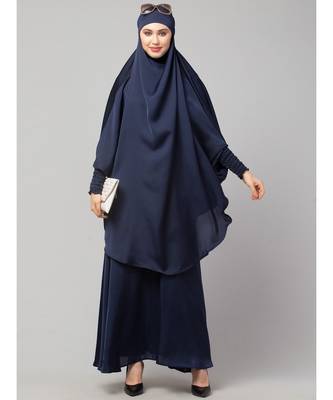 Navy Premium Shine Nida  Two pc Khimer & Skirt Ready to wear Instant Hijab cum Naqab Set 5