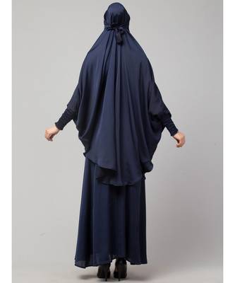 Navy Premium Shine Nida  Two pc Khimer & Skirt Ready to wear Instant Hijab cum Naqab Set 6
