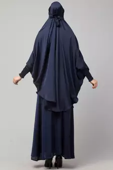 Navy Premium Shine Nida  Two pc Khimer & Skirt Ready to wear Instant Hijab cum Naqab Set