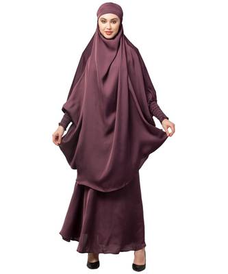 Plum Premium Shine Nida  Two pc Khimer & Skirt Ready to wear Instant Hijab cum Naqab Set 1