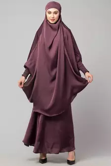 Plum Premium Shine Nida  Two pc Khimer & Skirt Ready to wear Instant Hijab cum Naqab Set