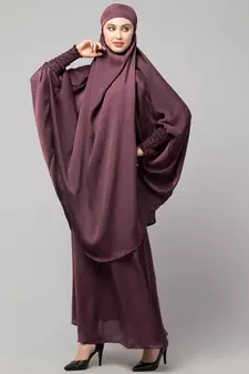 Plum Premium Shine Nida  Two pc Khimer & Skirt Ready to wear Instant Hijab cum Naqab Set