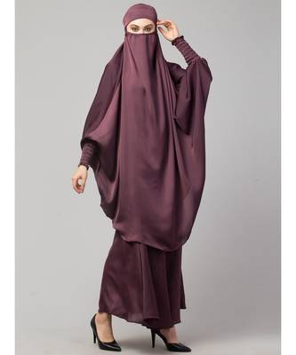 Plum Premium Shine Nida  Two pc Khimer & Skirt Ready to wear Instant Hijab cum Naqab Set 4