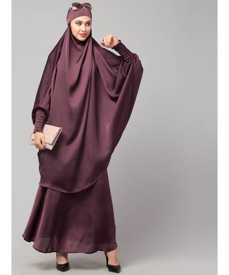 Plum Premium Shine Nida  Two pc Khimer & Skirt Ready to wear Instant Hijab cum Naqab Set 6
