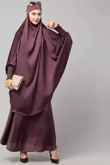 Plum Premium Shine Nida  Two pc Khimer & Skirt Ready to wear Instant Hijab cum Naqab Set