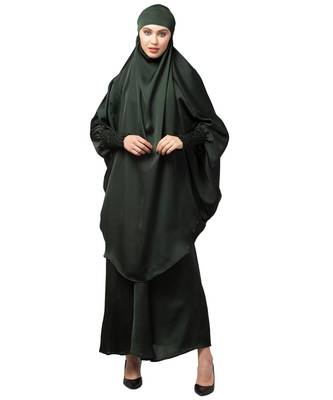Batle Green Premium Shine Nida  Two pc Khimer & Skirt Ready to wear Instant Hijab cum Naqab Set 1