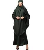 Batle Green Premium Shine Nida  Two pc Khimer & Skirt Ready to wear Instant Hijab cum Naqab Set