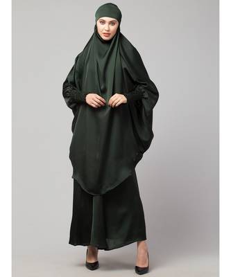 Batle Green Premium Shine Nida  Two pc Khimer & Skirt Ready to wear Instant Hijab cum Naqab Set 2