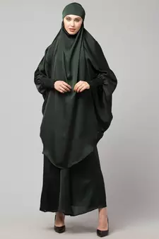 Batle Green Premium Shine Nida  Two pc Khimer & Skirt Ready to wear Instant Hijab cum Naqab Set